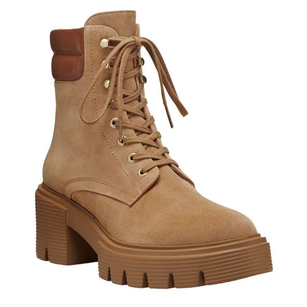 Stuart Weitzman Soho Lace-Up Suede Bootie, Brown